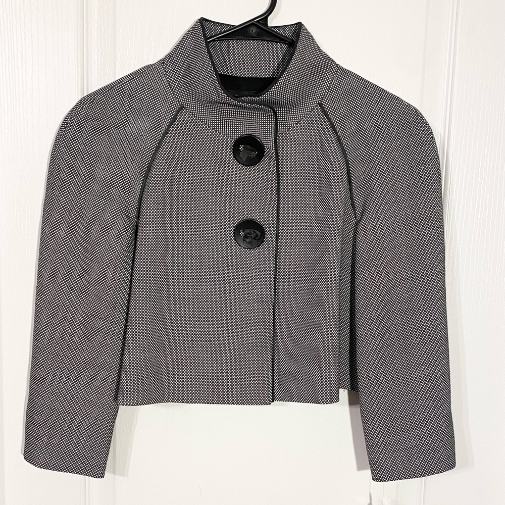 NWT Tahari ASL Cropped Swing Jacket Black White Micro Dot Size 2